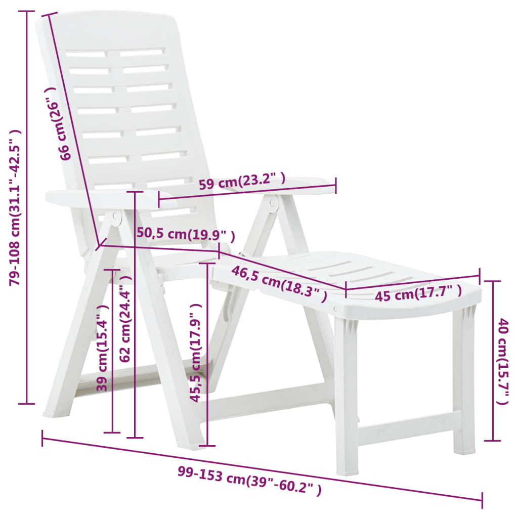 vidaXL Folding Sun Lounger Plastic White