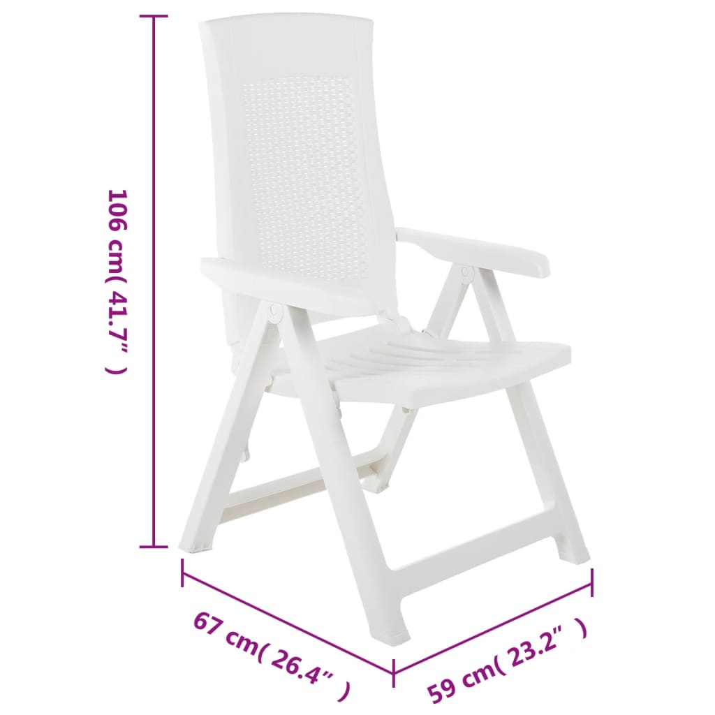 vidaXL Garden Reclining Chairs 2 pcs Plastic White