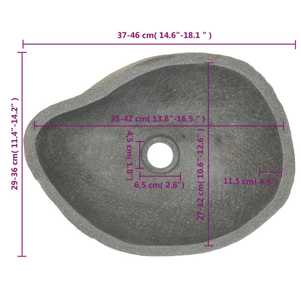 vidaXL Basin River Stone Oval 37-46 cm