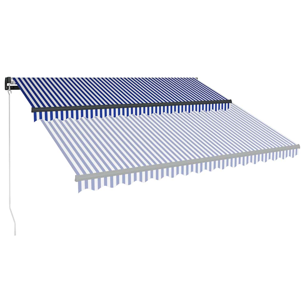 Manual Awning with Solar LED 4 x 3 m Blue and White Stripe