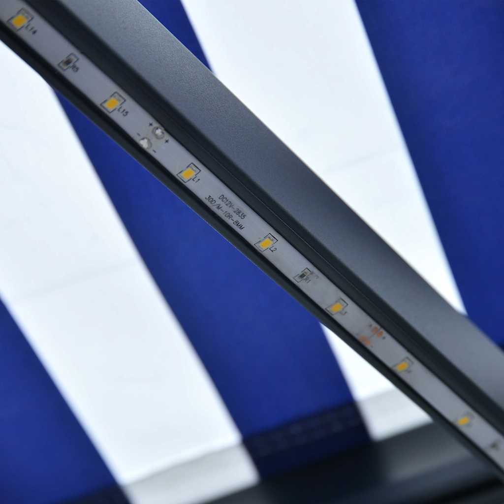 Manual Awning with Solar LED 5 x 3 m Blue and White Stripe
