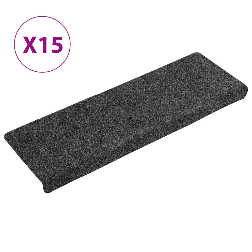 vidaXL Stair Mats 15 pcs Needle Punch 65x21x4 cm Grey