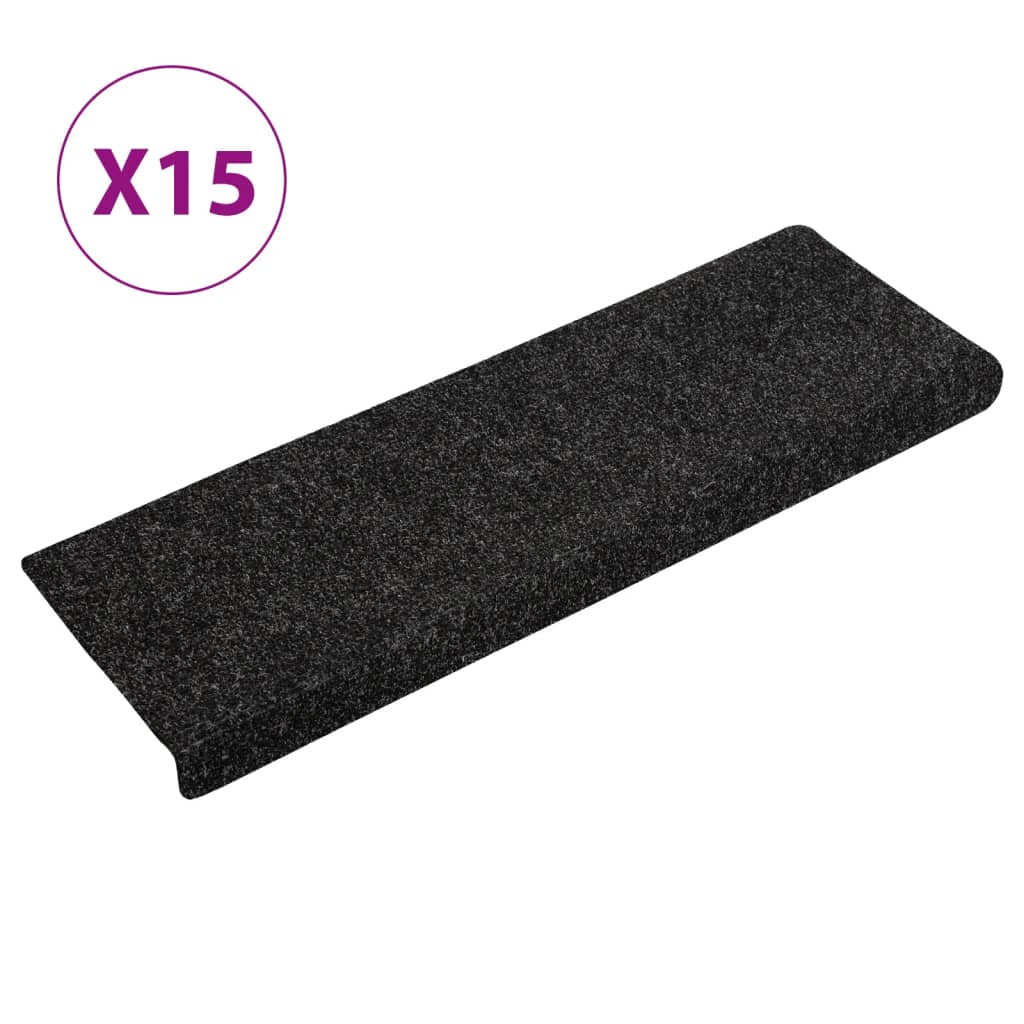 vidaXL Stair Mats 15 pcs Needle Punch 65x21x4 cm Black