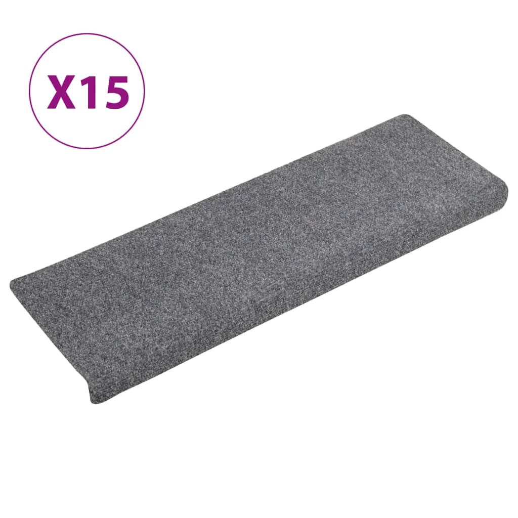 vidaXL Stair Mats 15 pcs Needle Punch 65x21x4 cm Light Grey