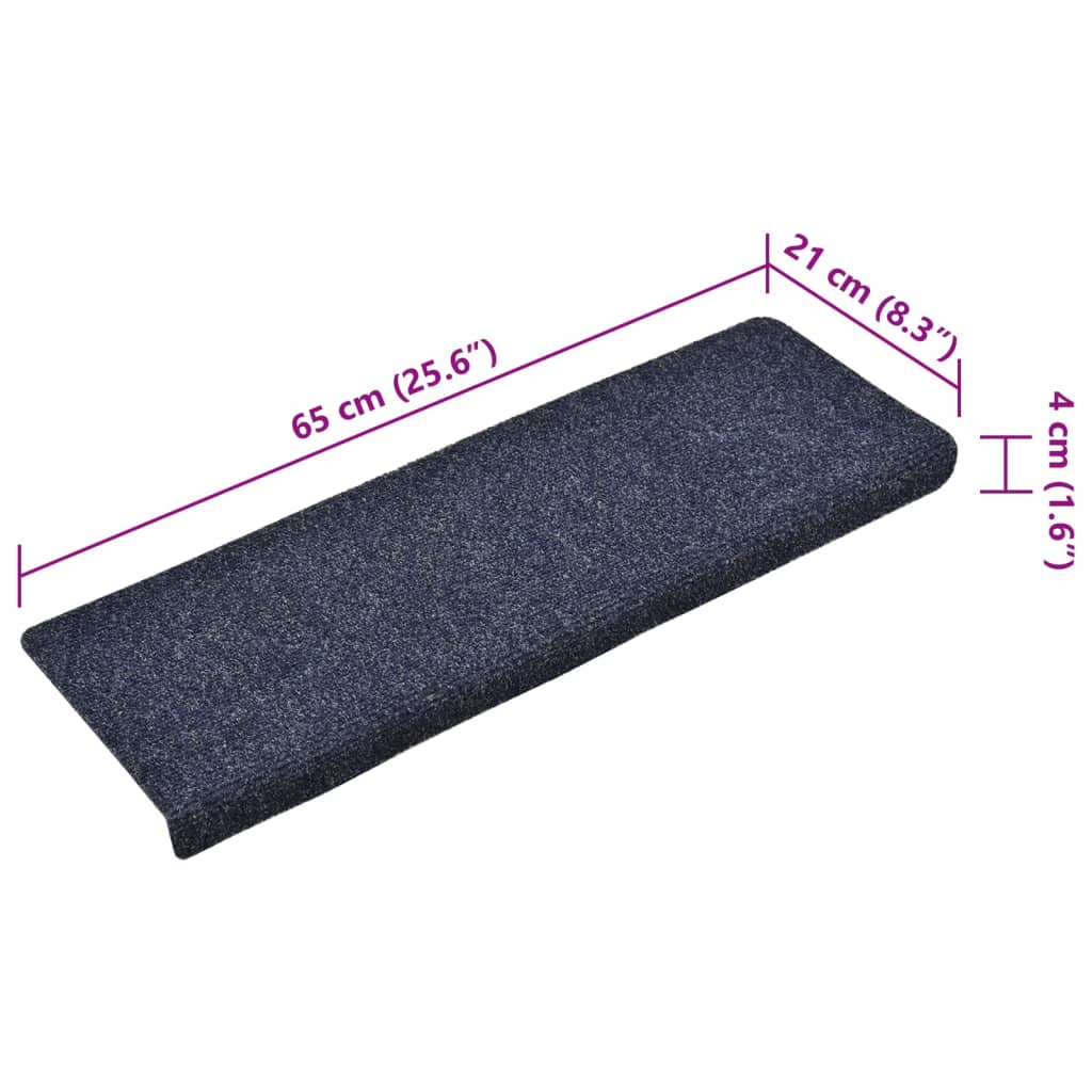 vidaXL Stair Mats 15 pcs Needle Punch 65x21x4 cm Blue