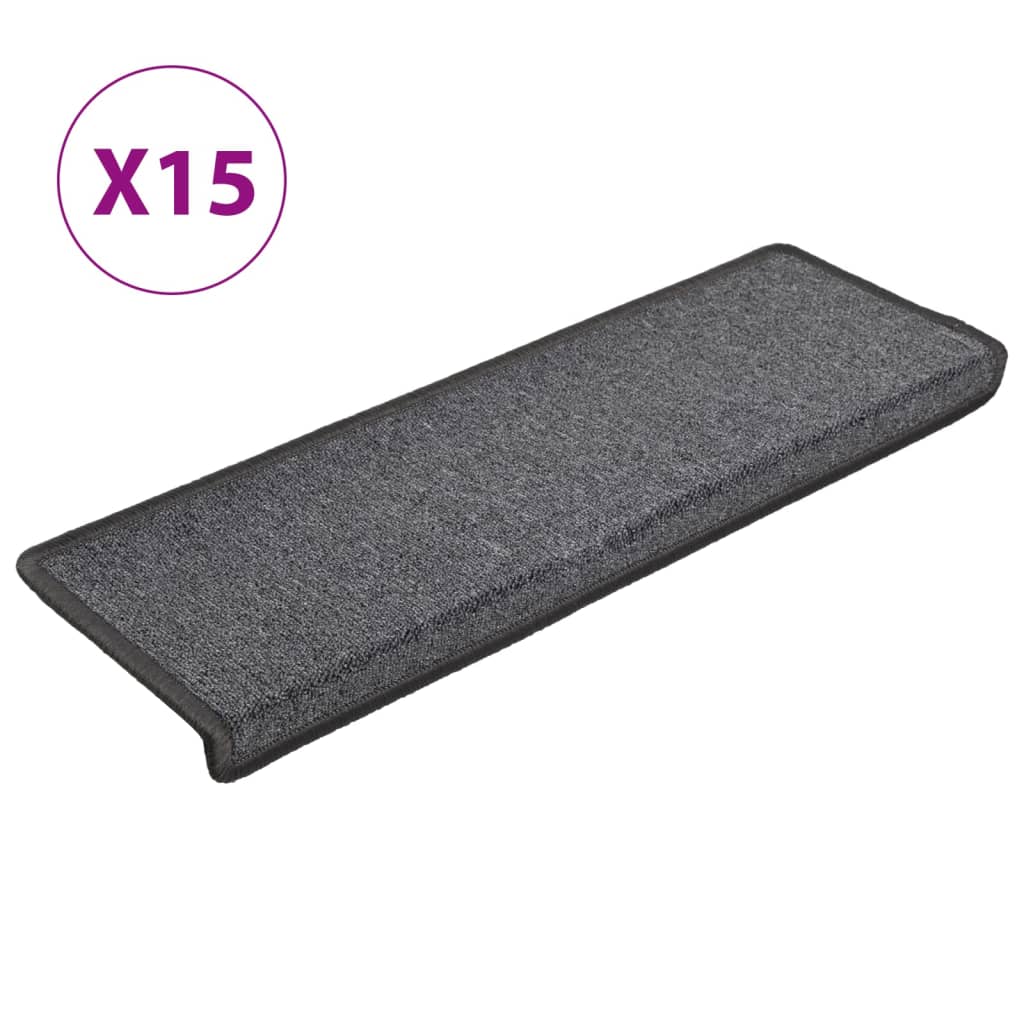 vidaXL Carpet Stair Treads 15 pcs 65x21x4 cm Dark Grey