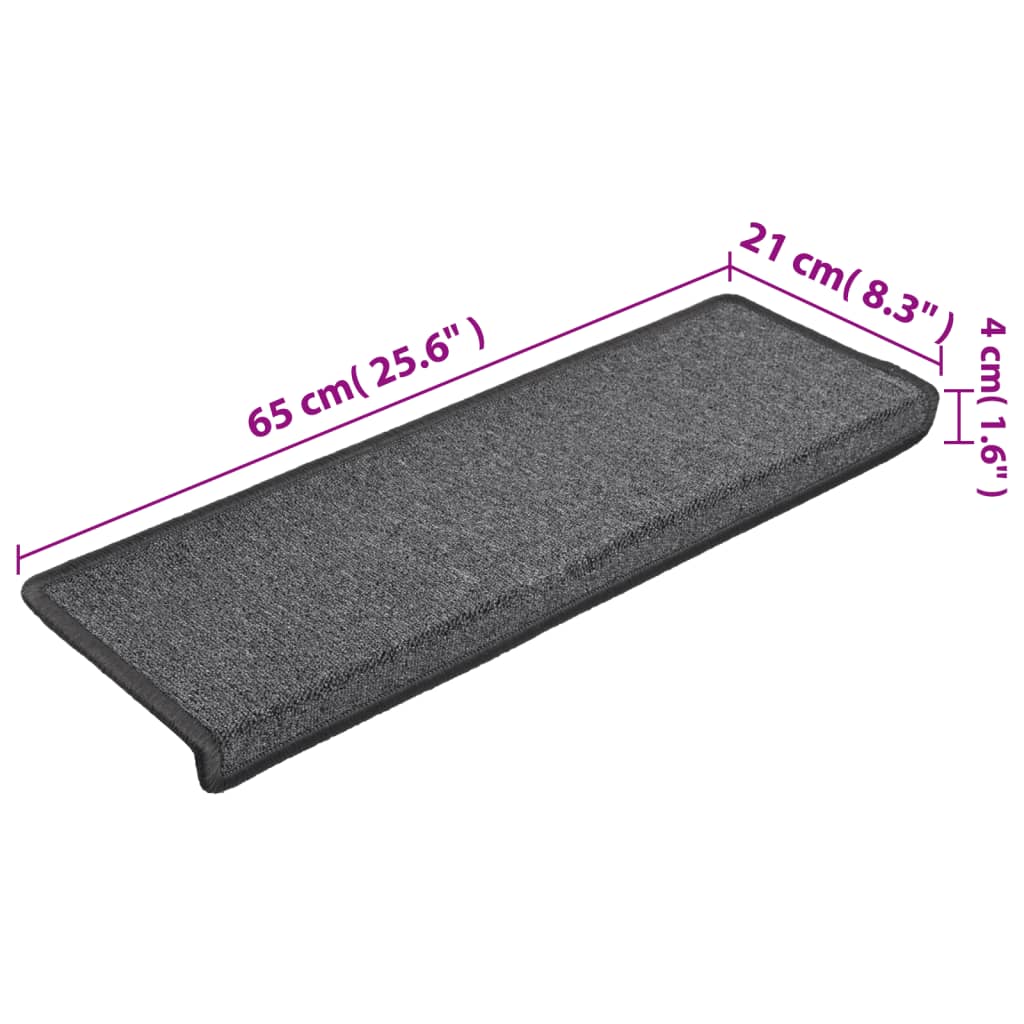 vidaXL Carpet Stair Treads 15 pcs 65x21x4 cm Dark Grey