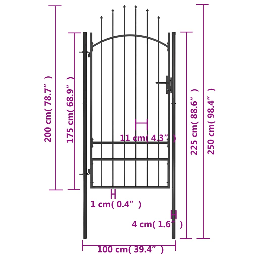 vidaXL Garden Gate Steel 1x2.5 m Black