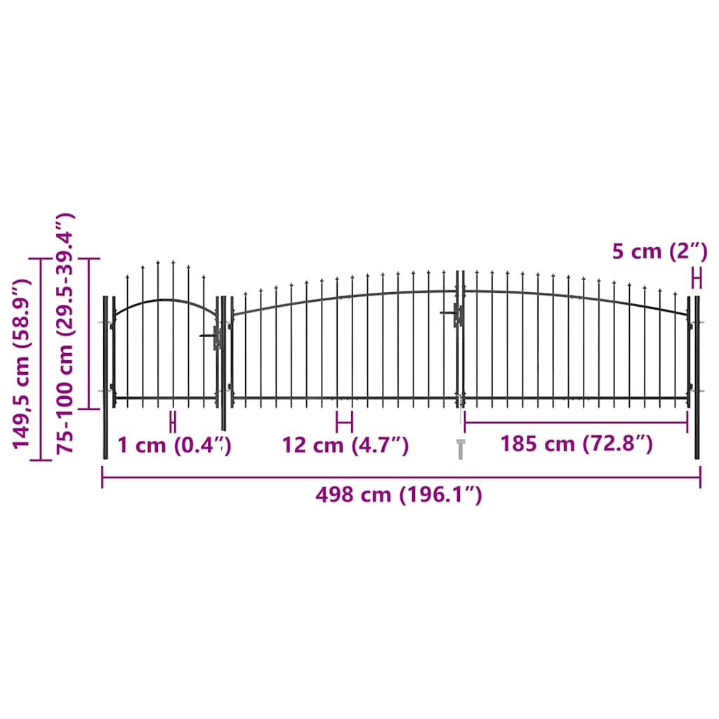 146322 vidaXL Garden Fence Gate "Woerden" with Spear Top 5x1 m Black