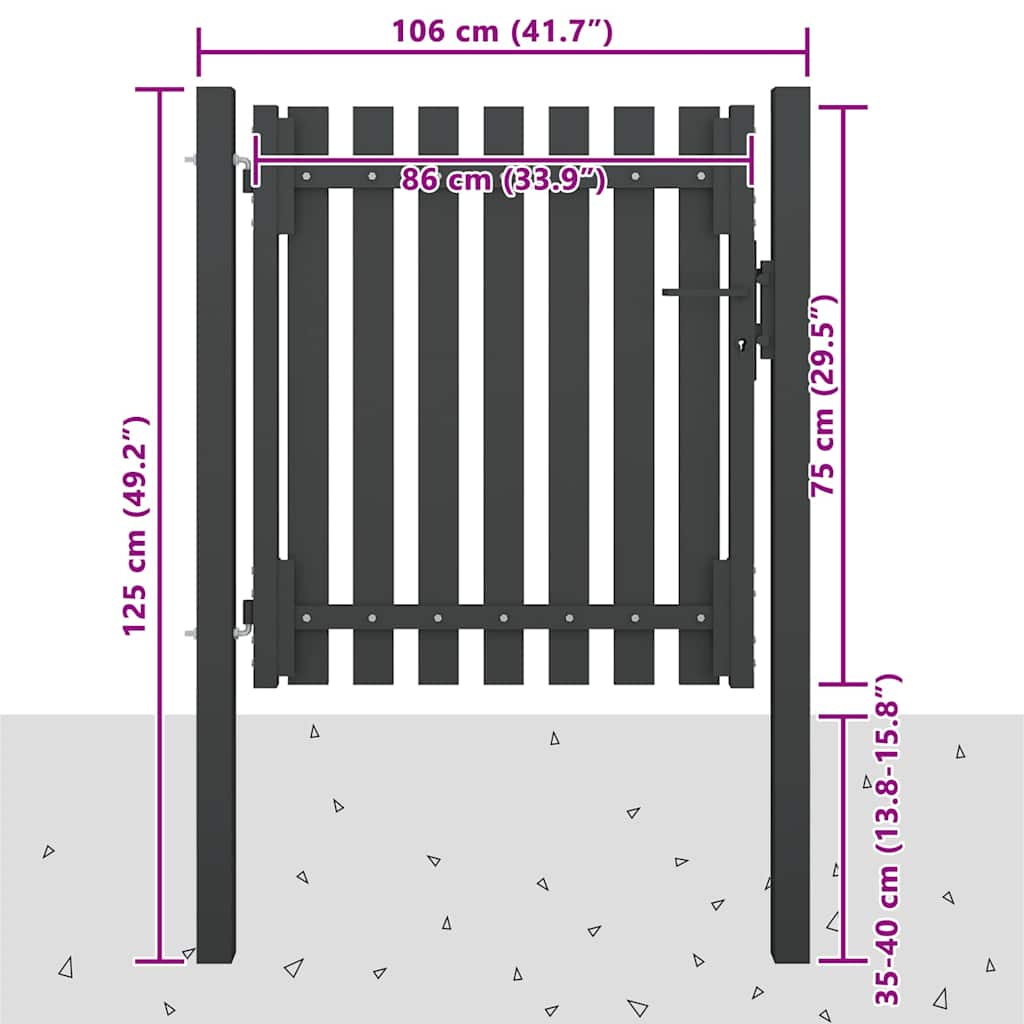 146327 vidaXL Garden Fence Gate Steel 100x75 cm Anthracite