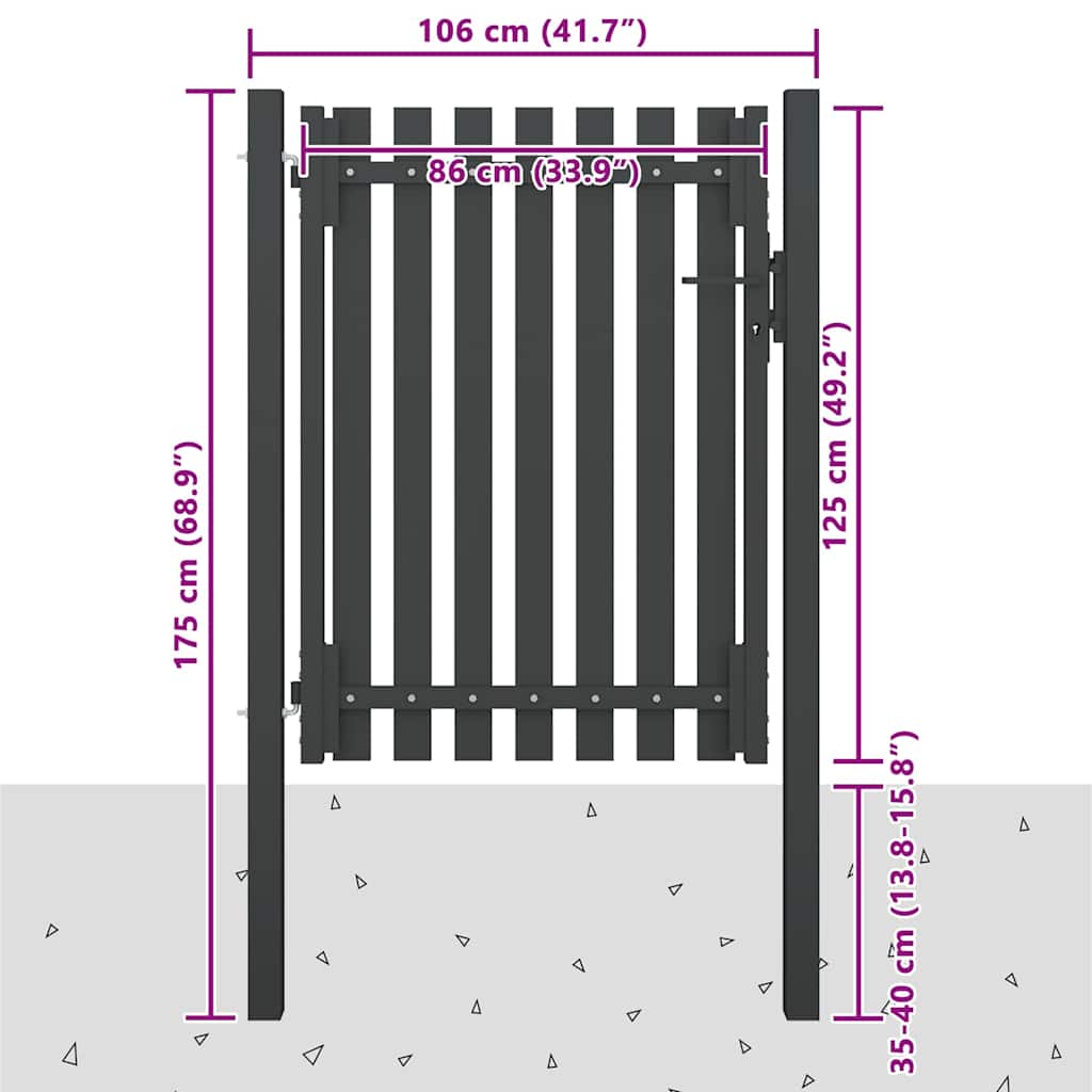 146329 vidaXL Garden Fence Gate Steel 100x125 cm Anthracite