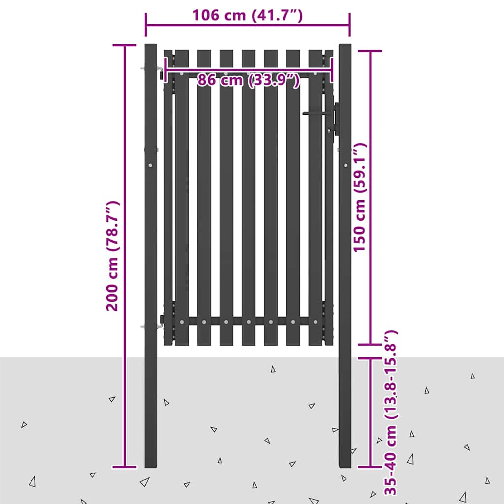 146330 vidaXL Garden Fence Gate Steel 100x150 cm Anthracite