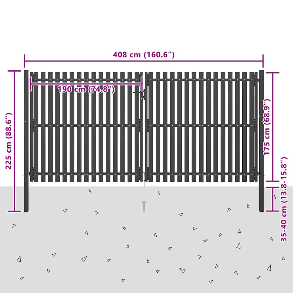 Garden Fence Gate Steel 400x175 cm Anthracite