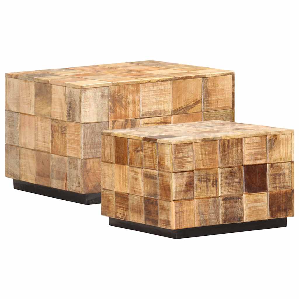 286435 vidaXL Coffee Tables 2 pcs with Block Design Rough Mango Wood