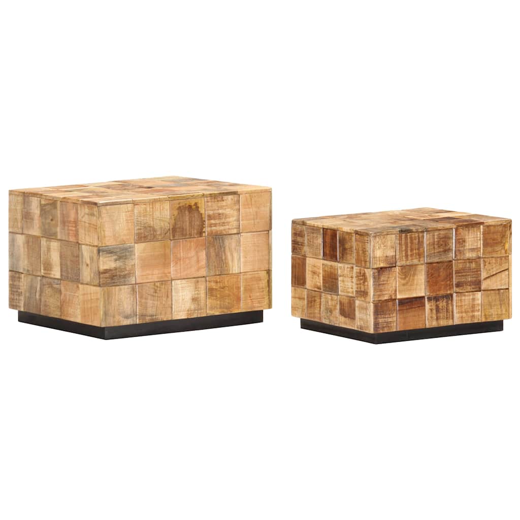 286435 vidaXL Coffee Tables 2 pcs with Block Design Rough Mango Wood