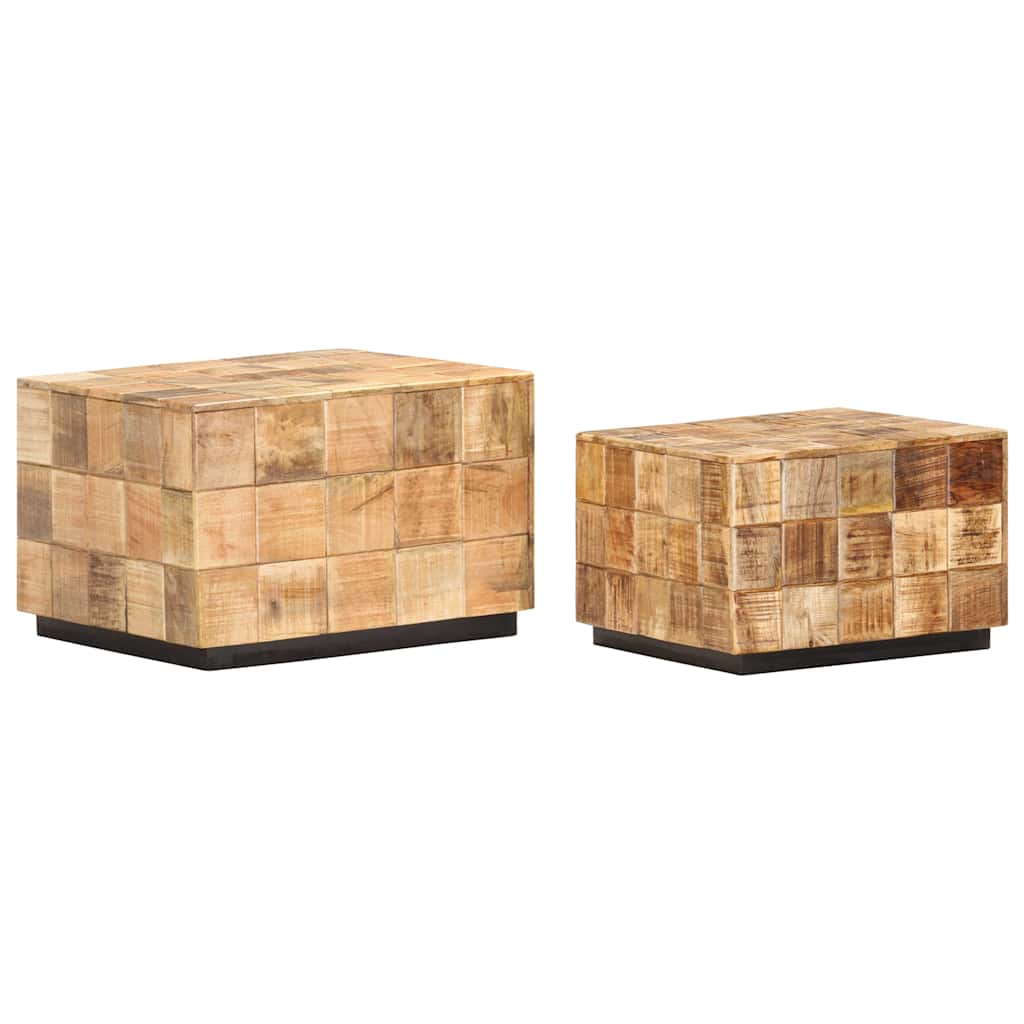286435 vidaXL Coffee Tables 2 pcs with Block Design Rough Mango Wood