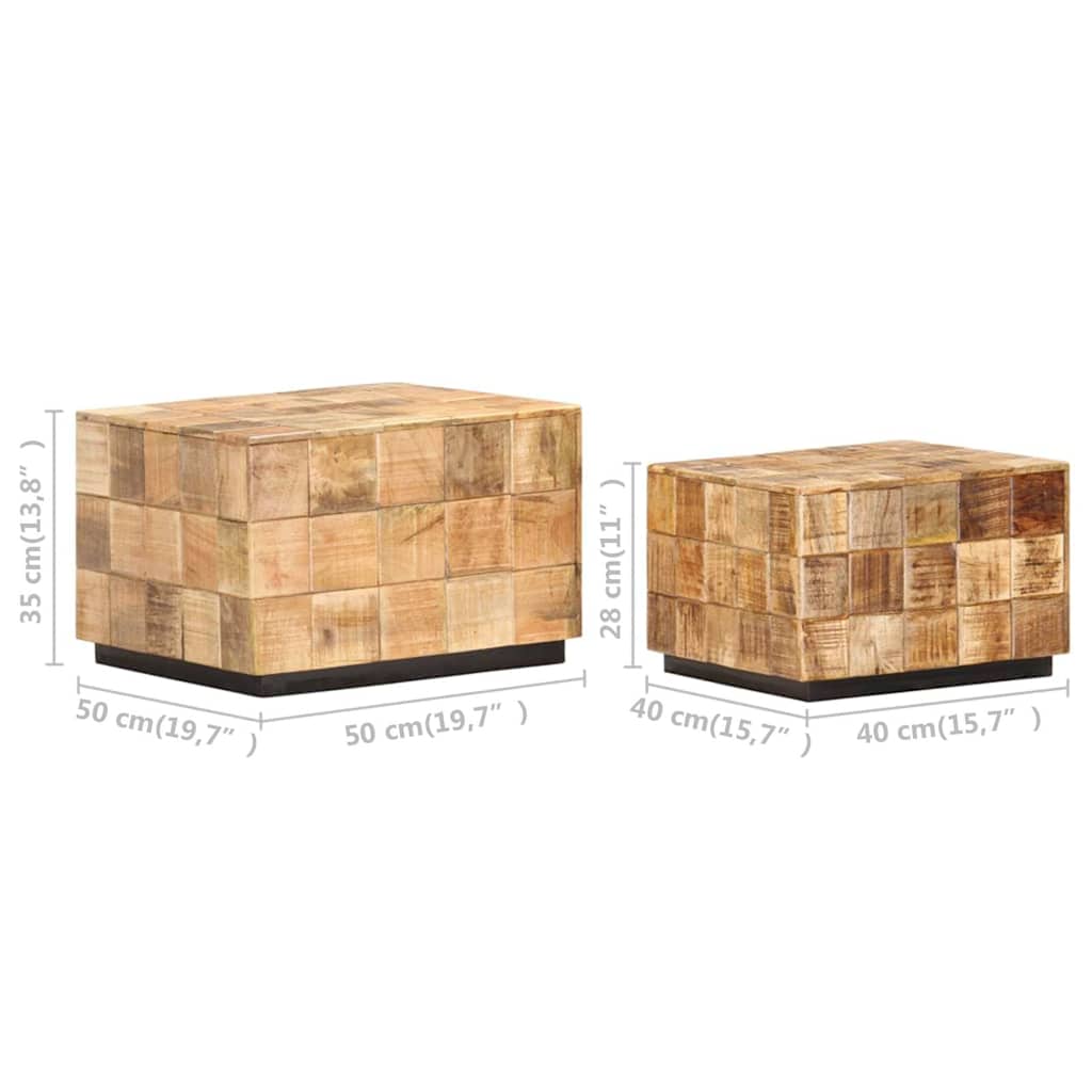 286435 vidaXL Coffee Tables 2 pcs with Block Design Rough Mango Wood