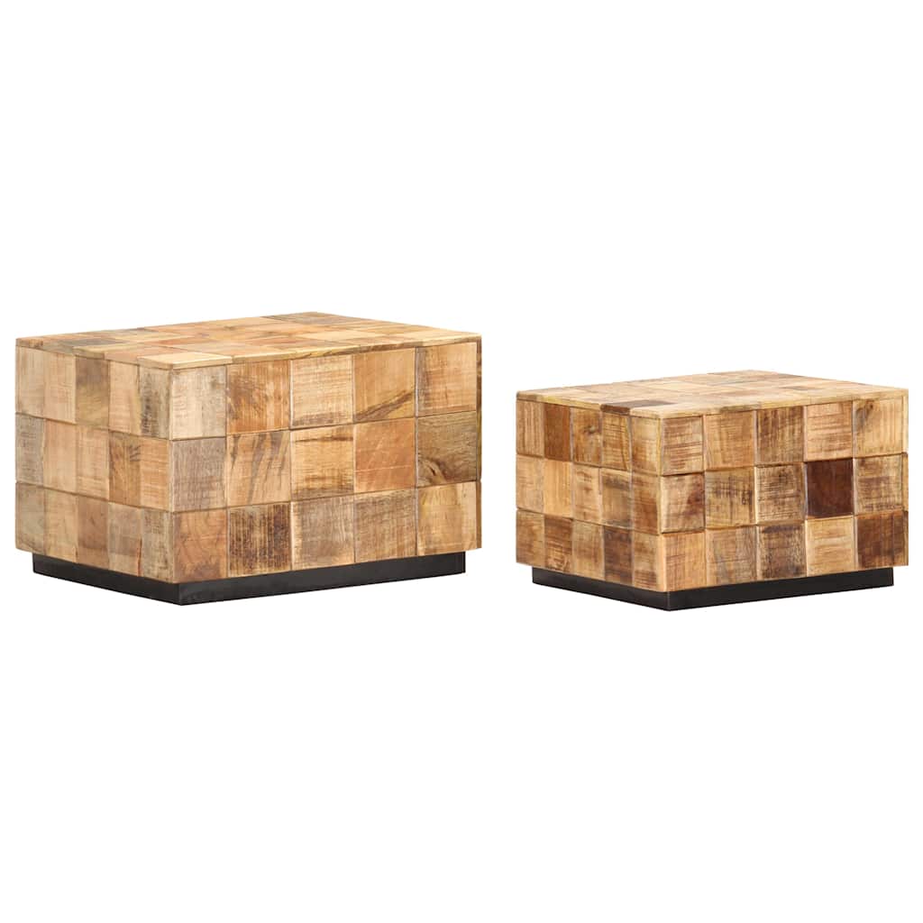 286435 vidaXL Coffee Tables 2 pcs with Block Design Rough Mango Wood