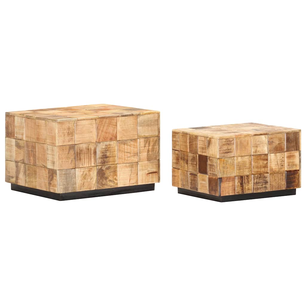 286435 vidaXL Coffee Tables 2 pcs with Block Design Rough Mango Wood