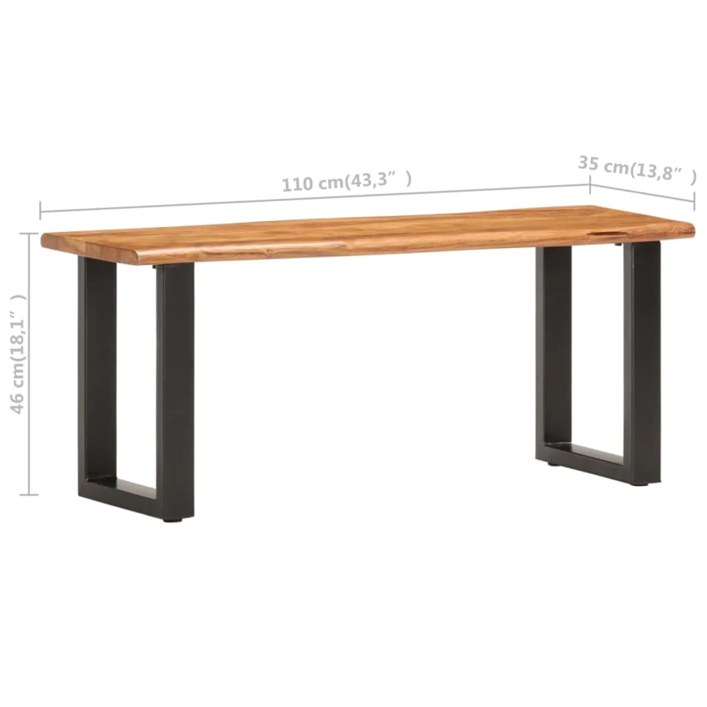 vidaXL Live Edge Bench 110 cm Solid Acacia Wood and Steel