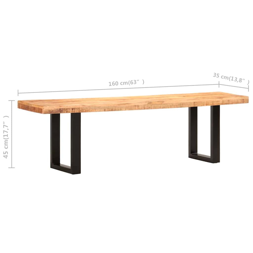 Bench 160 cm Solid Rough Mango Wood and Steel
