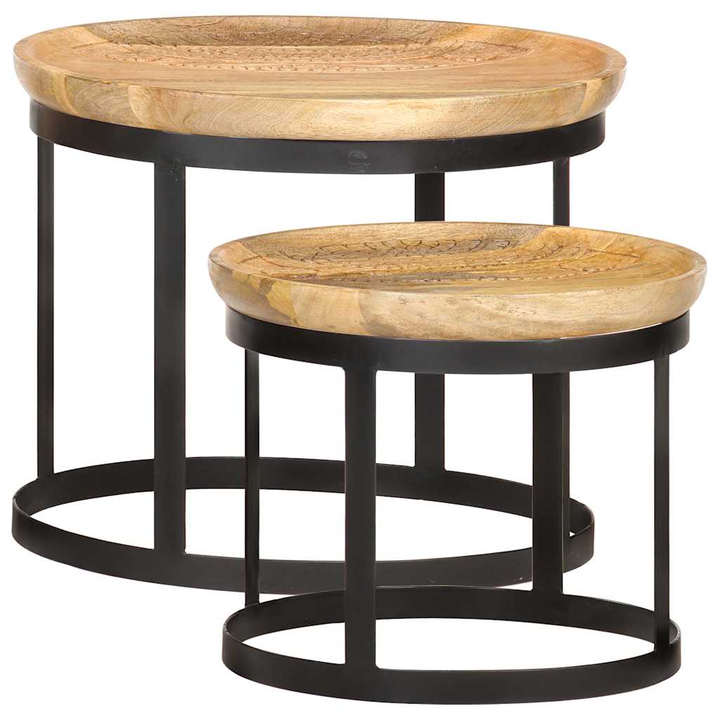 286470 vidaXL Round Side Tables 2 pcs Solid Mango Wood and Steel