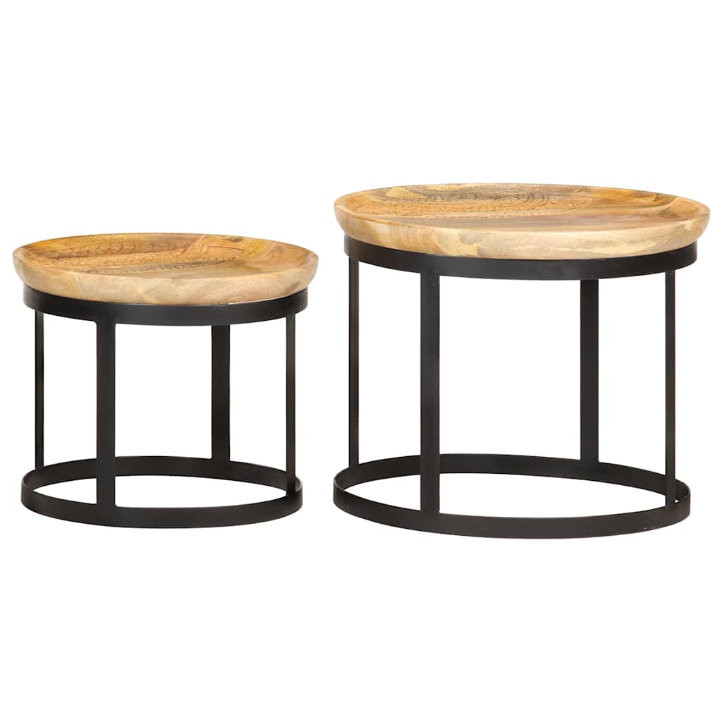 286470 vidaXL Round Side Tables 2 pcs Solid Mango Wood and Steel