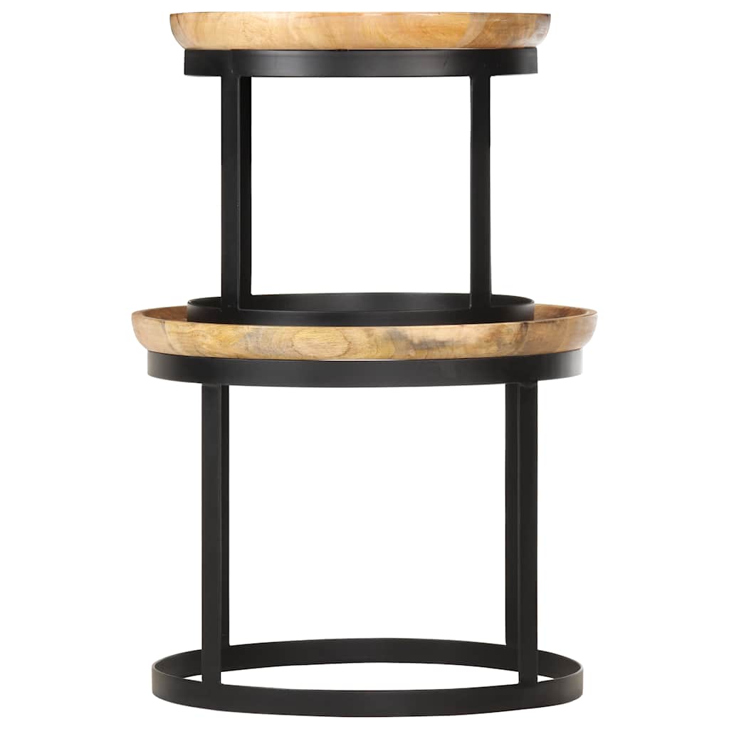 286470 vidaXL Round Side Tables 2 pcs Solid Mango Wood and Steel