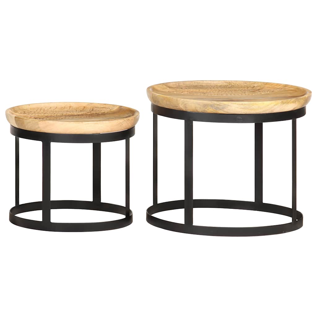 286470 vidaXL Round Side Tables 2 pcs Solid Mango Wood and Steel