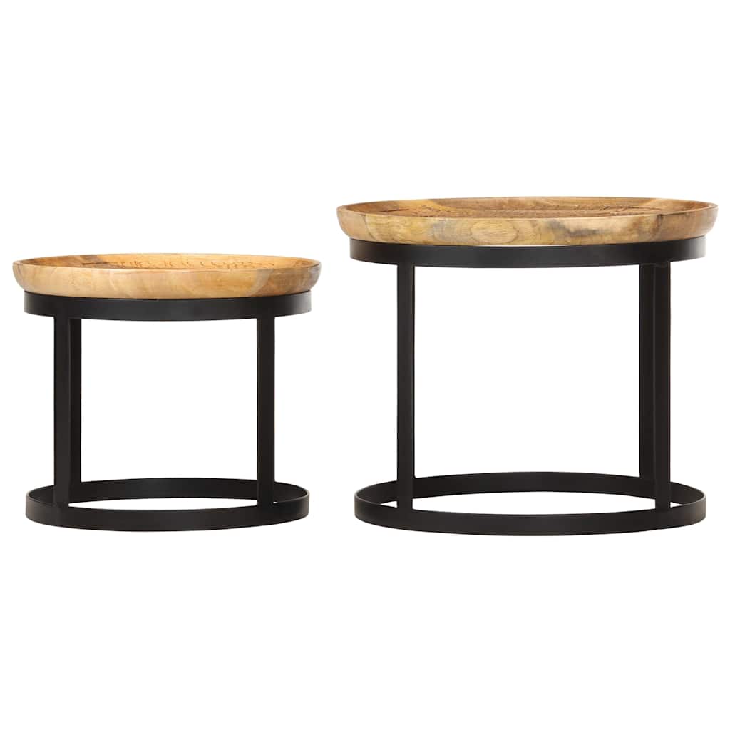 286470 vidaXL Round Side Tables 2 pcs Solid Mango Wood and Steel
