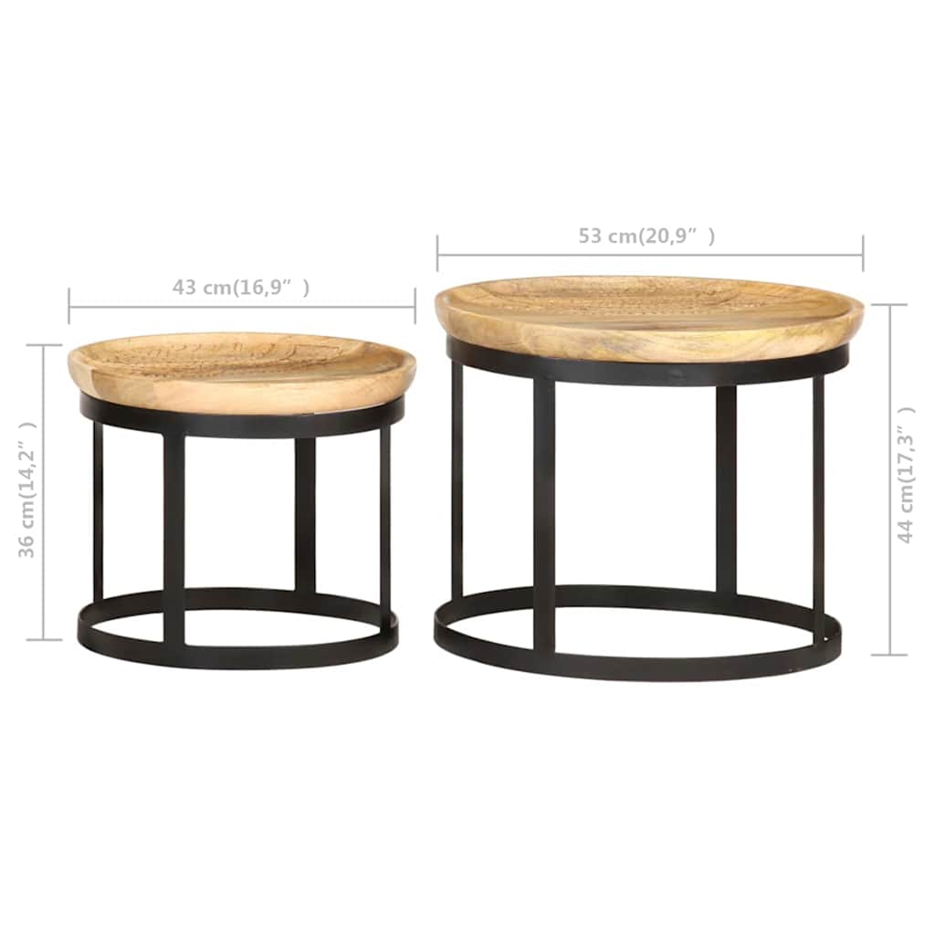 286470 vidaXL Round Side Tables 2 pcs Solid Mango Wood and Steel