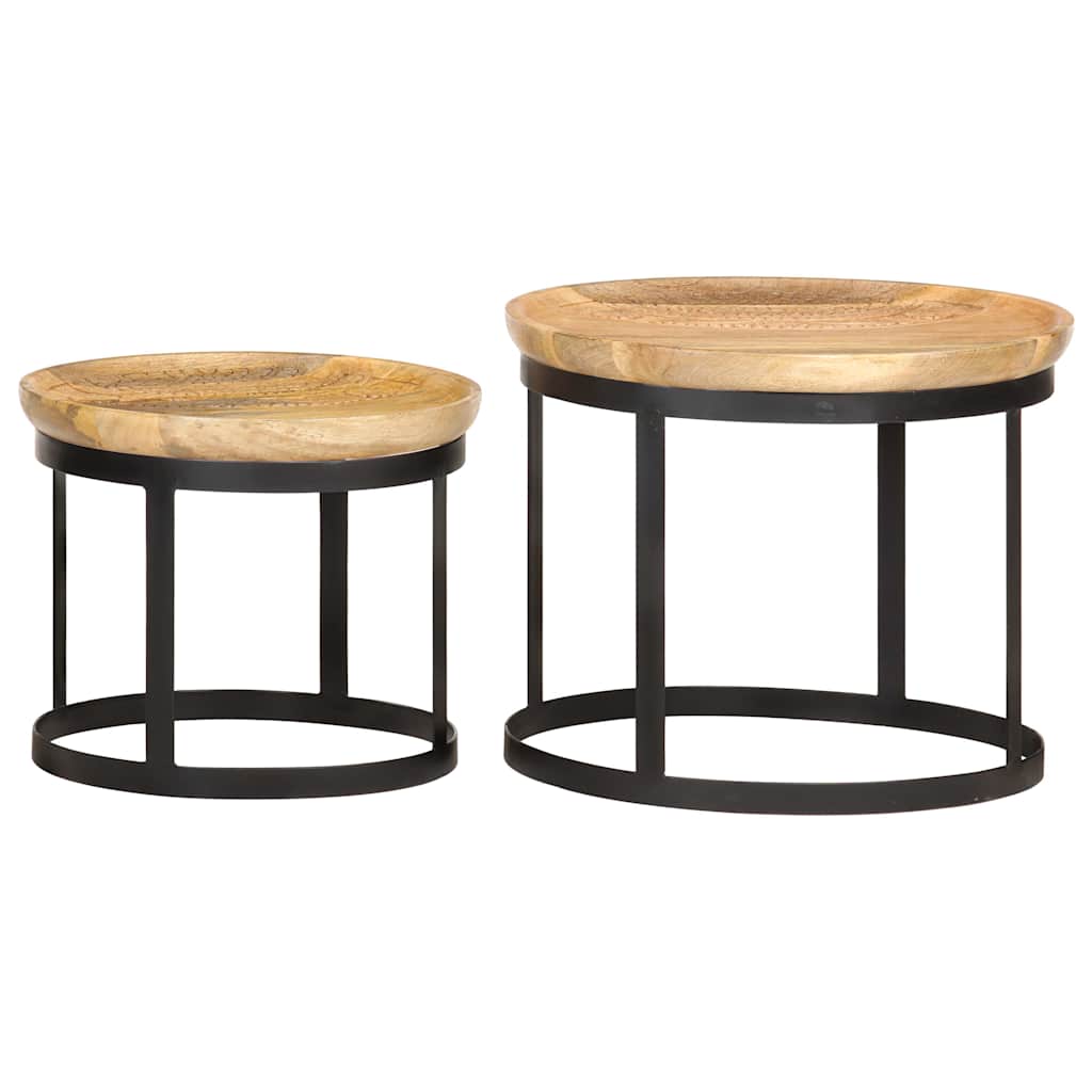 286470 vidaXL Round Side Tables 2 pcs Solid Mango Wood and Steel