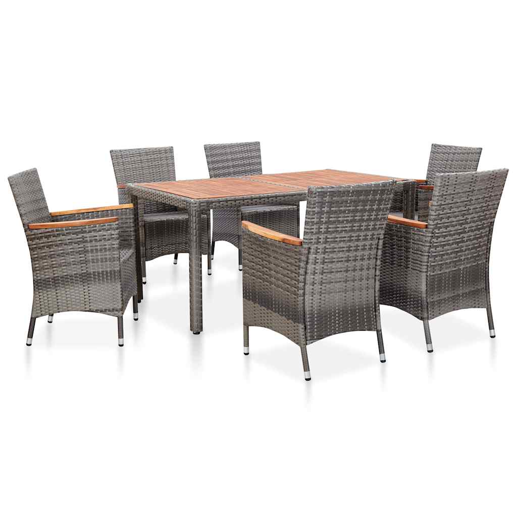 46084 vidaXL 7 Piece Garden Dining Set with Cushions Poly Rattan Grey