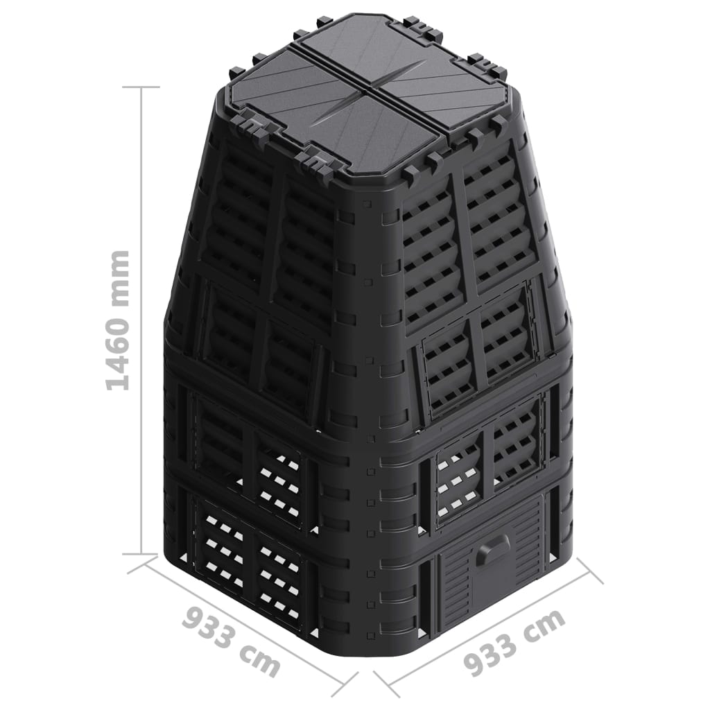 vidaXL Garden Composter Black 93.3x93.3x146 cm 1000 L