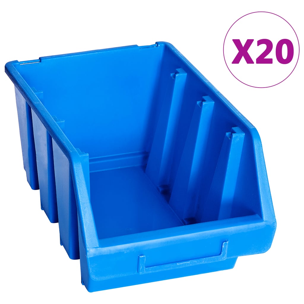 vidaXL Stacking Storage Bins 20 pcs Blue Plastic