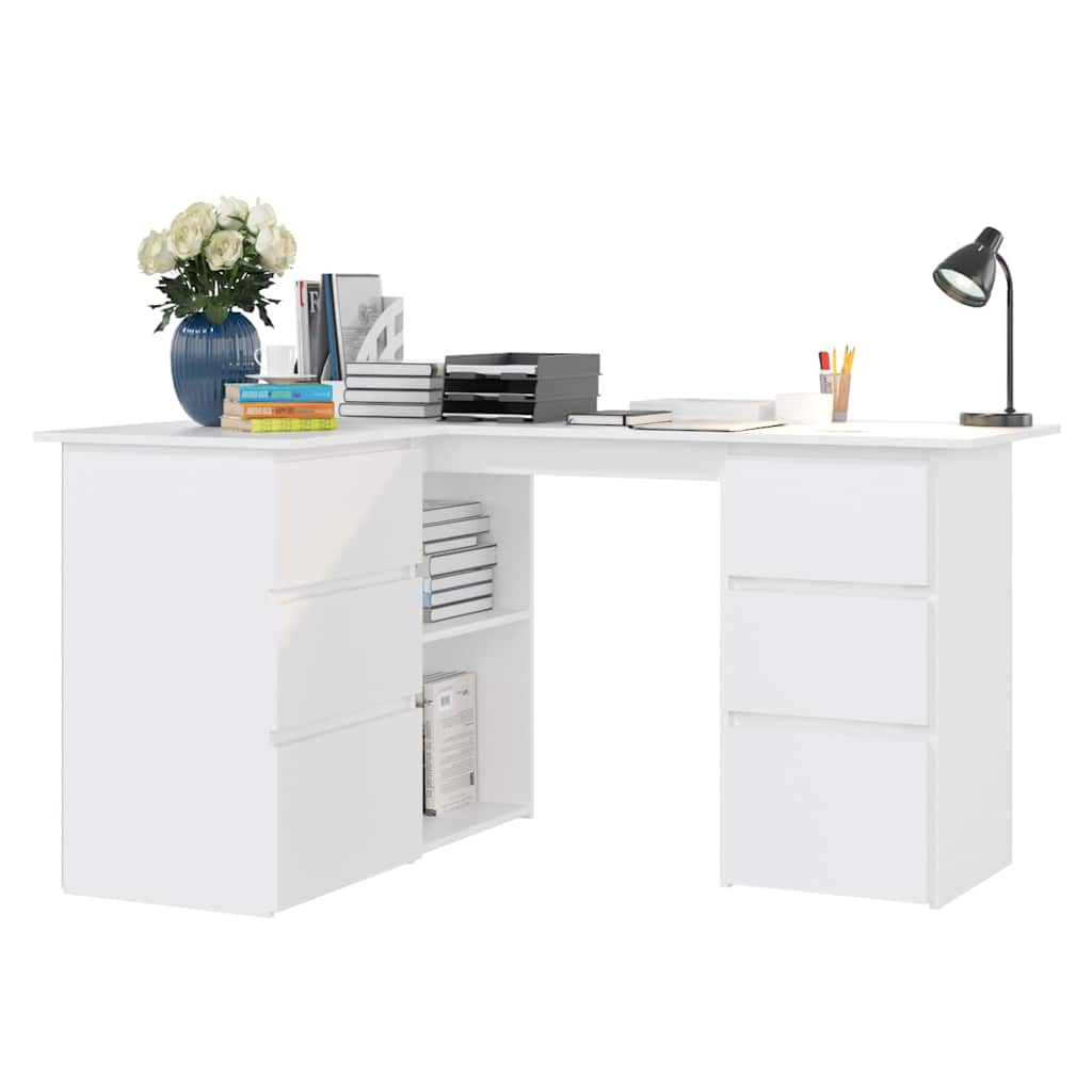 801089 vidaXL Corner Desk White 145x100x76 cm Engineered Wood