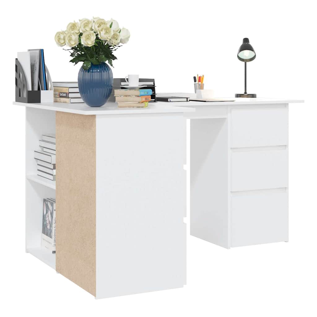 801089 vidaXL Corner Desk White 145x100x76 cm Engineered Wood