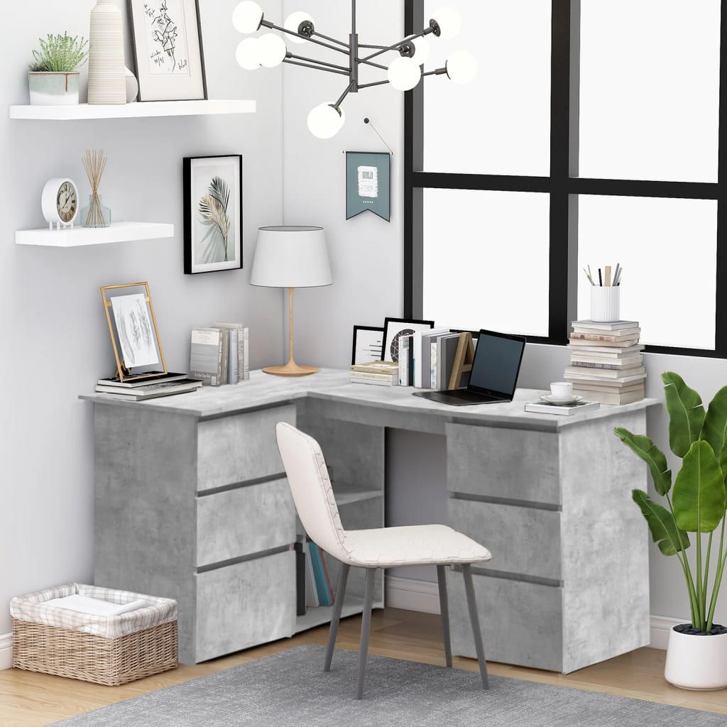 vidaXL Corner Desk Concrete Grey 145x100x76 cm Engineered Wood