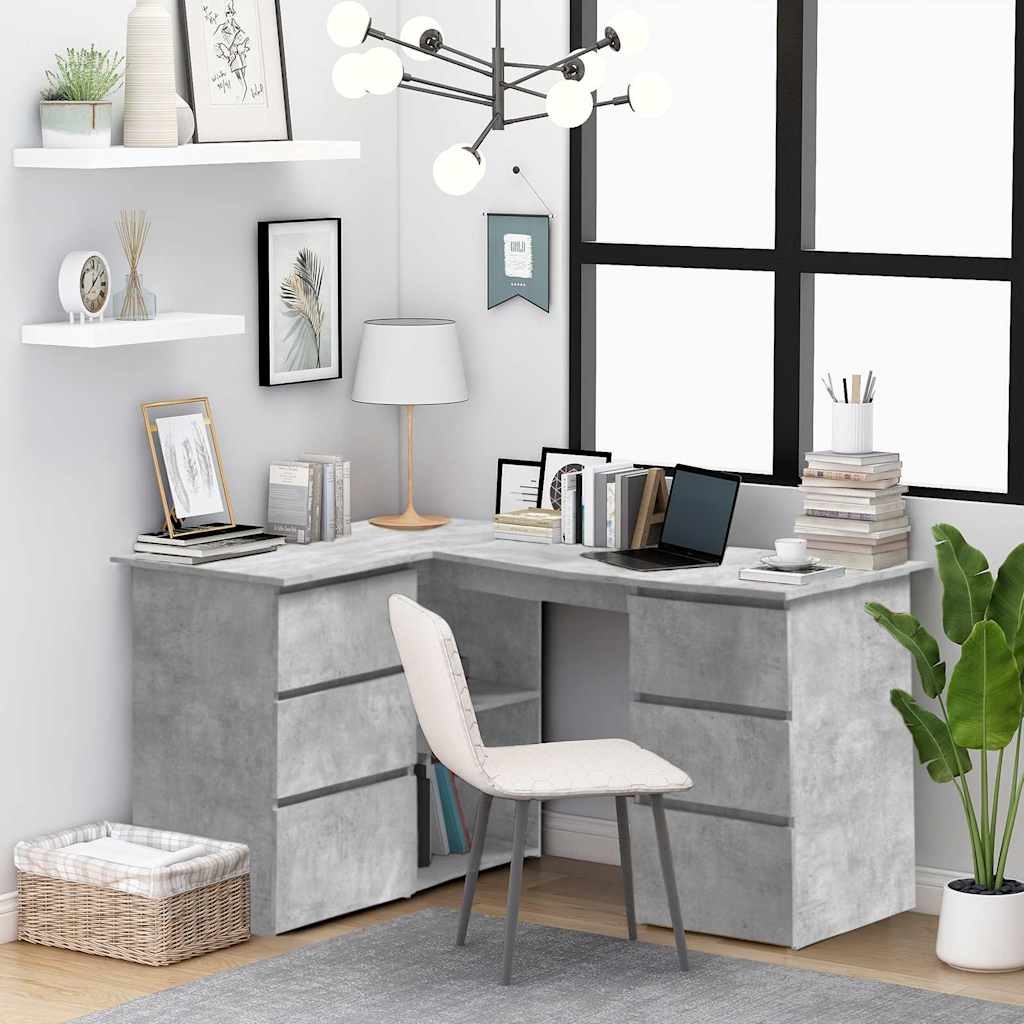 801093 vidaXL Corner Desk Concrete Grey 145x100x76 cm Engineered Wood