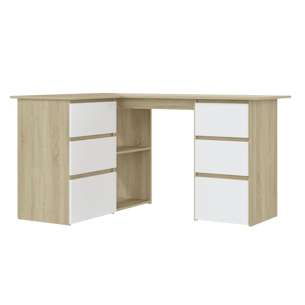 vidaXL Corner Desk White and Sonoma Oak 145x100x76 cm Engineered Wood