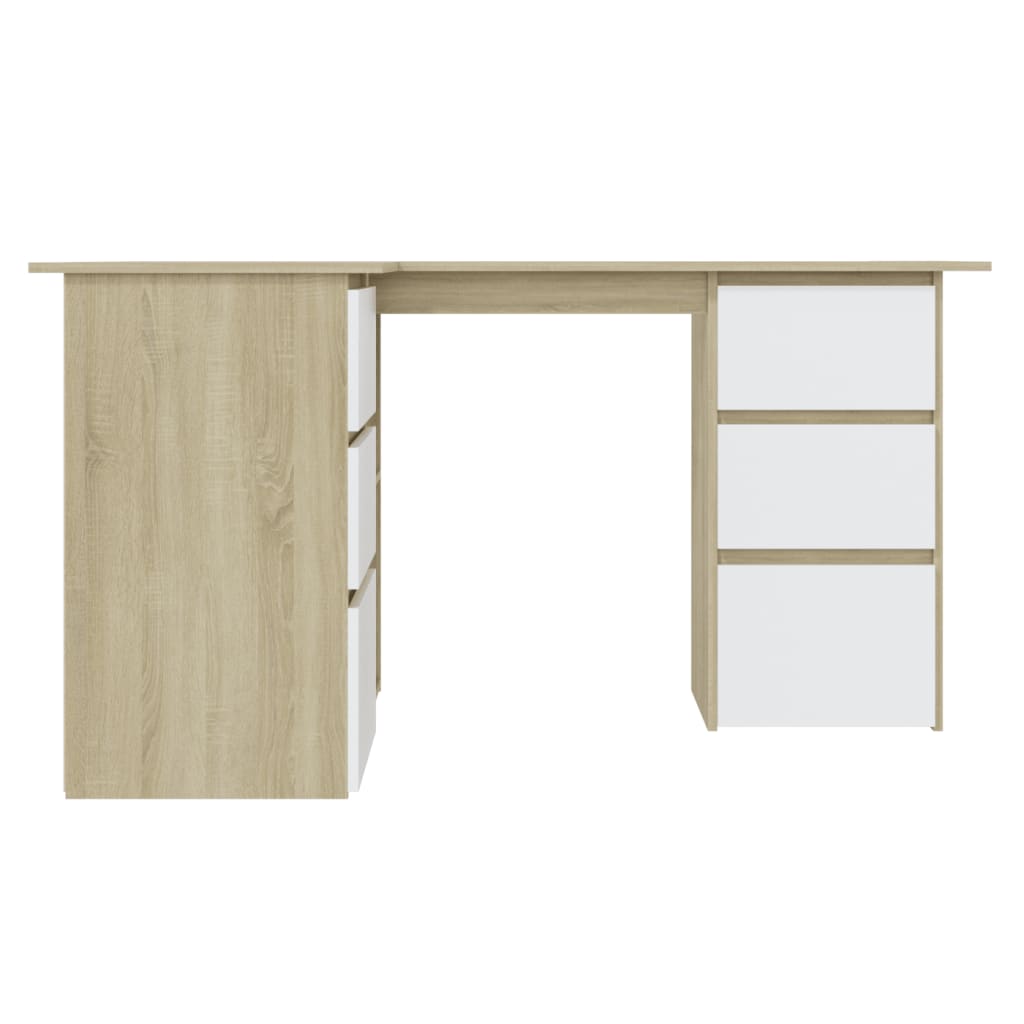 vidaXL Corner Desk White and Sonoma Oak 145x100x76 cm Engineered Wood