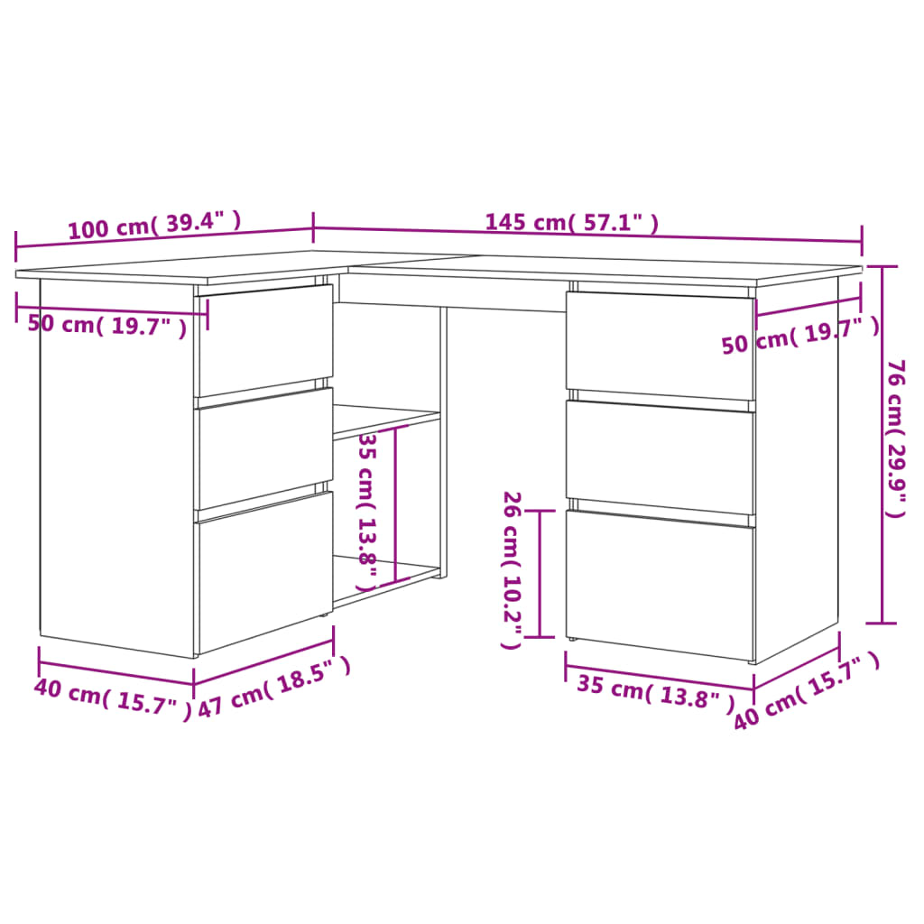 vidaXL Corner Desk White and Sonoma Oak 145x100x76 cm Engineered Wood