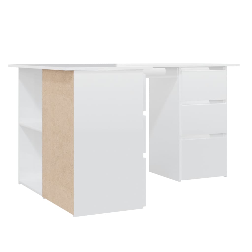 vidaXL Corner Desk High Gloss White 145x100x76 cm Engineered Wood