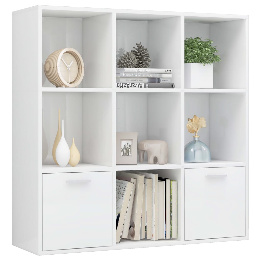 vidaXL Book Cabinet High Gloss White 98x30x98 cm Engineered Wood