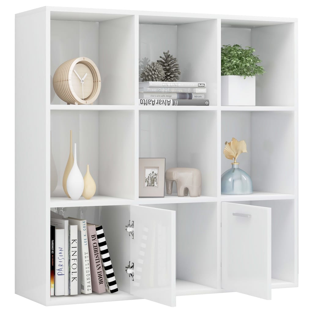 vidaXL Book Cabinet High Gloss White 98x30x98 cm Engineered Wood