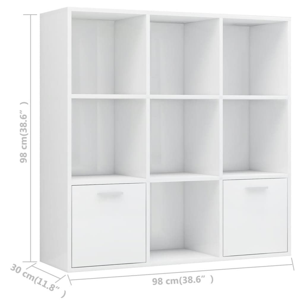 vidaXL Book Cabinet High Gloss White 98x30x98 cm Engineered Wood