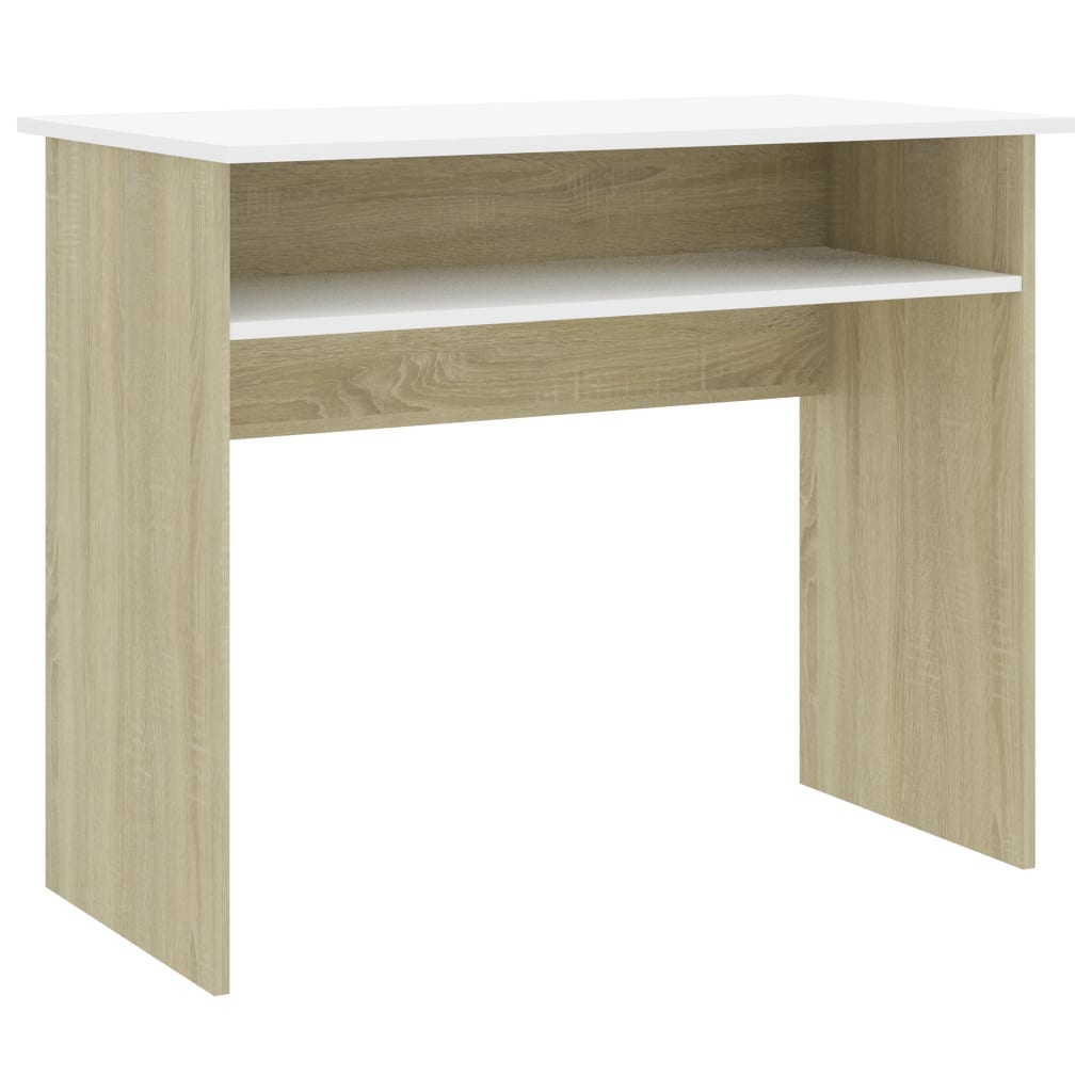 vidaXL Desk White and Sonoma Oak 90x50x74 cm Engineered Wood