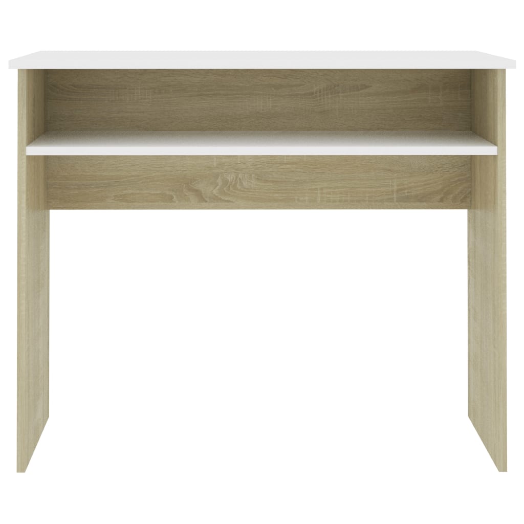 vidaXL Desk White and Sonoma Oak 90x50x74 cm Engineered Wood