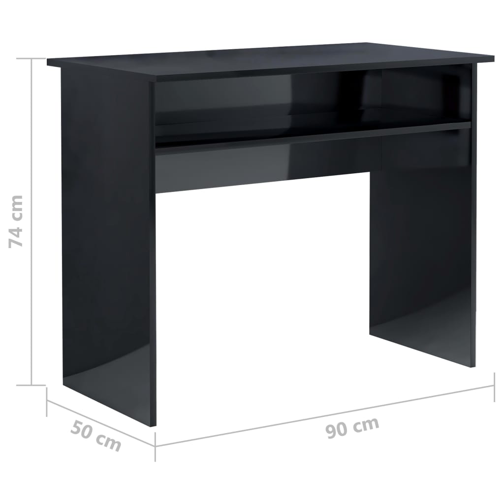 vidaXL Desk High Gloss Black 90x50x74 cm Engineered Wood