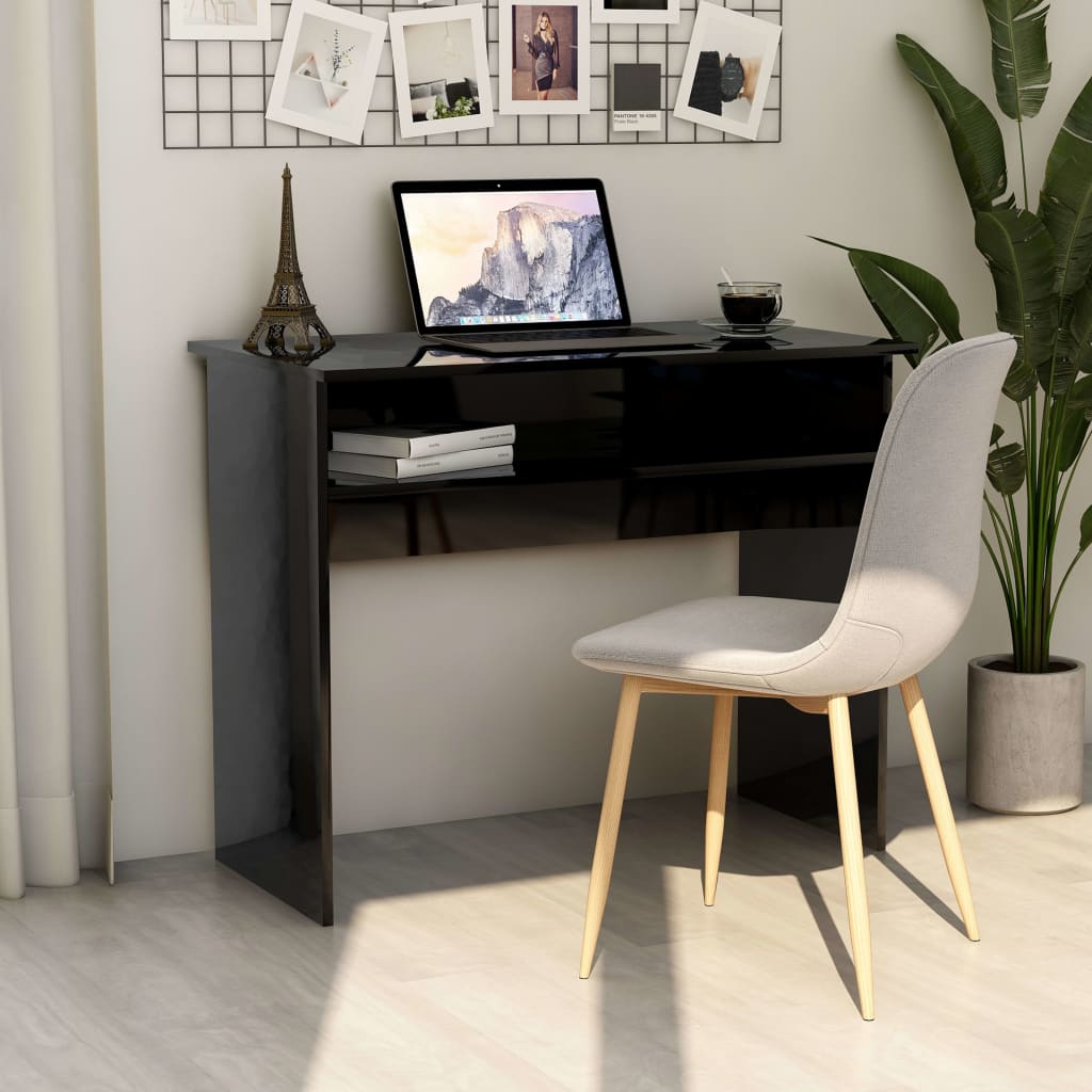 vidaXL Desk High Gloss Black 90x50x74 cm Engineered Wood